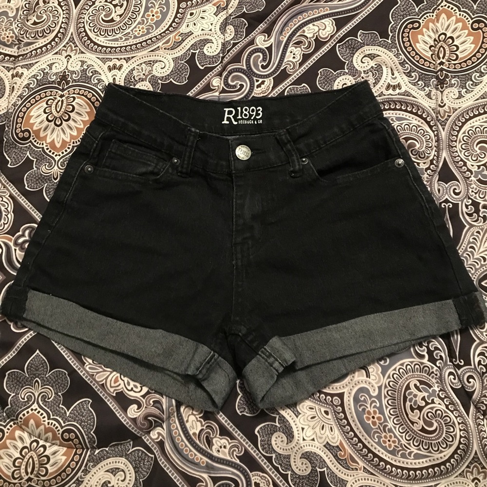 Mid Rise Black Denim Shorts